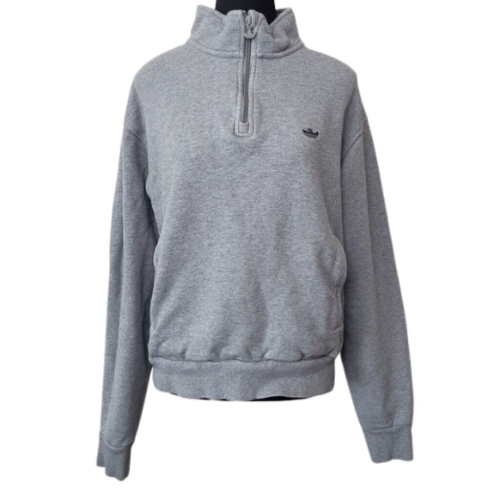 Adidas Womens M 1/4 Zip Fleece Cotton Schmoofoil Ghost Logo Sweatshirt In Grey